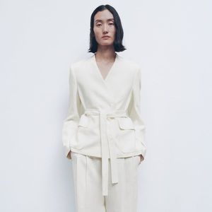 Zara Linen Blend Belted Blazer